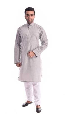 Grey Plain Cotton Kurta Pajama 1