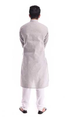 Grey Plain Cotton Kurta Pajama 2