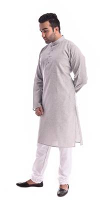 Grey Plain Cotton Kurta Pajama 3