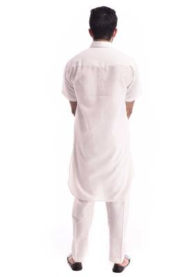 White Plain Cotton Pathani Suits 2