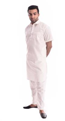 White Plain Cotton Pathani Suits 3