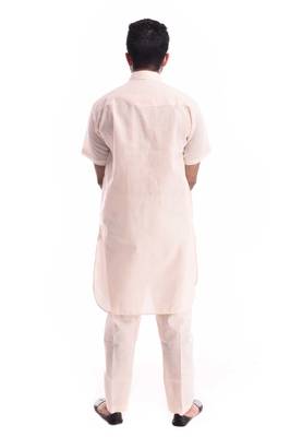 Beige Plain Cotton Pathani Suits 2