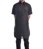 Black Plain Cotton Pathani Suits