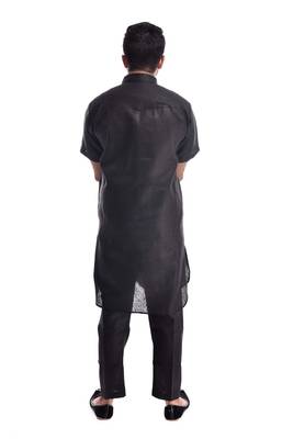 Black Plain Cotton Pathani Suits 2