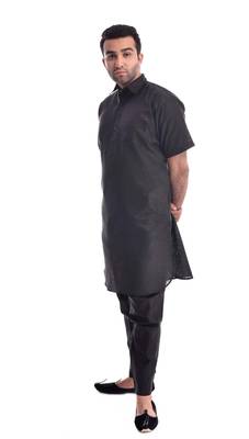 Black Plain Cotton Pathani Suits 3