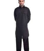 Black Plain Cotton Pathani Suits