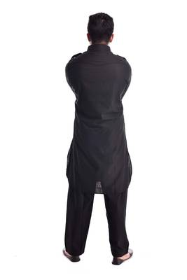 Black Plain Cotton Pathani Suits 2