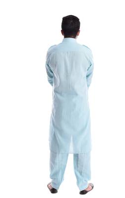 Blue Plain Cotton Pathani Suits 2