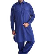 Blue Plain Cotton Pathani Suits