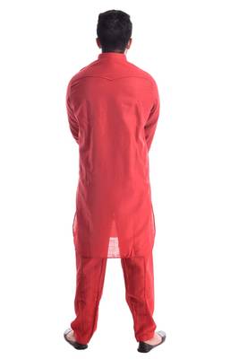 Red Plain Cotton Pathani Suits 2
