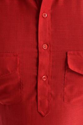 Red Plain Cotton Pathani Suits 4