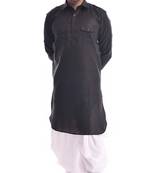 Black Plain Cotton Pathani Suits