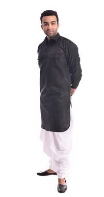 Black Plain Cotton Pathani Suits 2
