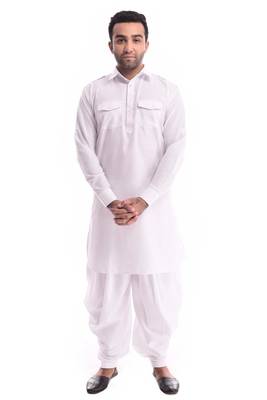 White Plain Cotton Pathani Suits 1