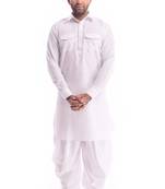 White Plain Cotton Pathani Suits