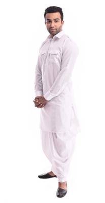 White Plain Cotton Pathani Suits 2