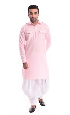 Pink Plain Cotton Pathani Suits 1