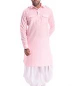 Pink Plain Cotton Pathani Suits