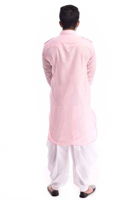 Pink Plain Cotton Pathani Suits 2