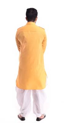 Yellow Plain Cotton Pathani Suits 2