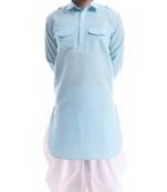 Blue Plain Cotton Pathani Suits