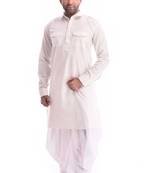Beige Plain Cotton Pathani Suits