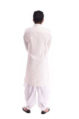 Beige Plain Cotton Pathani Suits 2