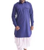 Blue Plain Cotton Pathani Suits