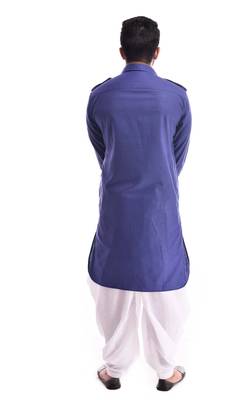 Blue Plain Cotton Pathani Suits 2