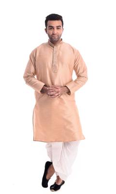 Brown Plain Silk Blend Dhoti Kurta 1