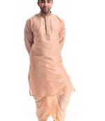 Brown Plain Silk Blend Dhoti Kurta