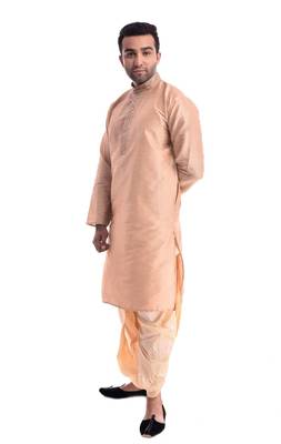 Brown Plain Silk Blend Dhoti Kurta 3