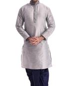 Grey Plain Silk Blend Dhoti Kurta