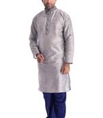 Grey Plain Silk Blend Dhoti Kurta