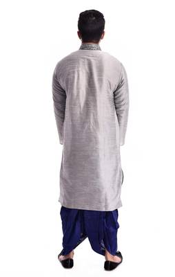 Grey Plain Silk Blend Dhoti Kurta 2