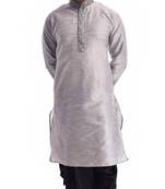 Grey Plain Silk Blend Dhoti Kurta