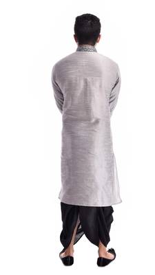 Grey Plain Silk Blend Dhoti Kurta 2