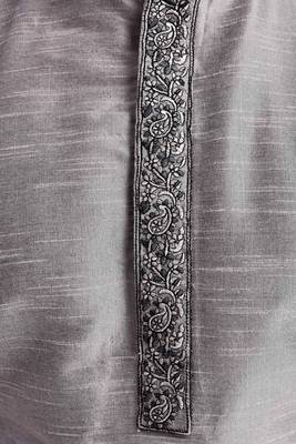Grey Plain Silk Blend Dhoti Kurta 4