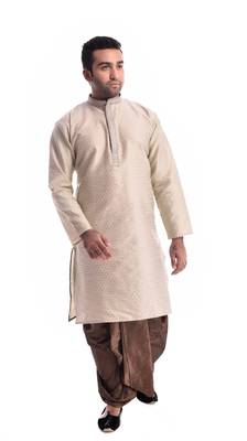 Beige Plain Silk Blend Dhoti Kurta 1