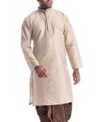 Beige Plain Silk Blend Dhoti Kurta