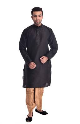 Black Plain Silk Blend Dhoti Kurta 1