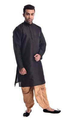 Black Plain Silk Blend Dhoti Kurta 3