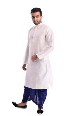 Beige Plain Silk Blend Dhoti Kurta 3