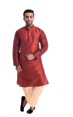 Maroon Plain Silk Blend Dhoti Kurta 1