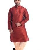 Maroon Plain Silk Blend Dhoti Kurta