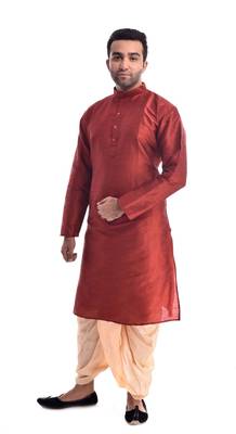 Maroon Plain Silk Blend Dhoti Kurta 2