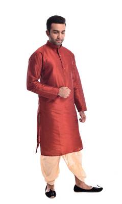 Maroon Plain Silk Blend Dhoti Kurta 3