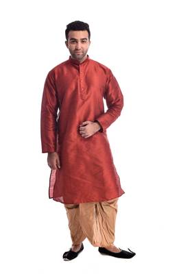Maroon Plain Silk Blend Dhoti Kurta 1