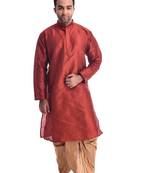 Maroon Plain Silk Blend Dhoti Kurta