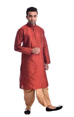 Maroon Plain Silk Blend Dhoti Kurta 3